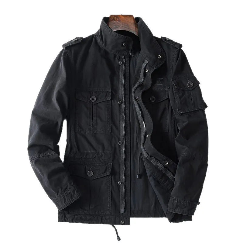 Men's loose fit cotton jacket in light brown colour with zip front closure