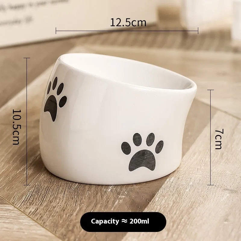 Ceramic cat food bowl with high foot and cat's paw print in chosen colour.