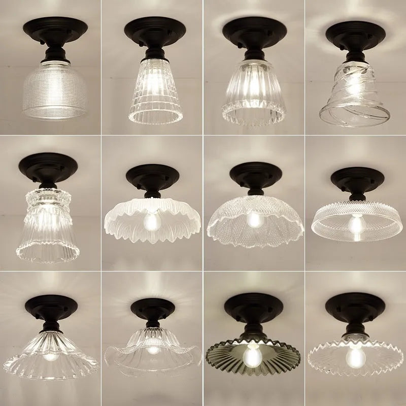 American retro single-head pendant lamp with glass cover for ceiling mounting.