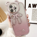 Electroplating glitter TPU phone case with embossed lucky bear bracket, black, compatible with iPhone 14 Pro Max