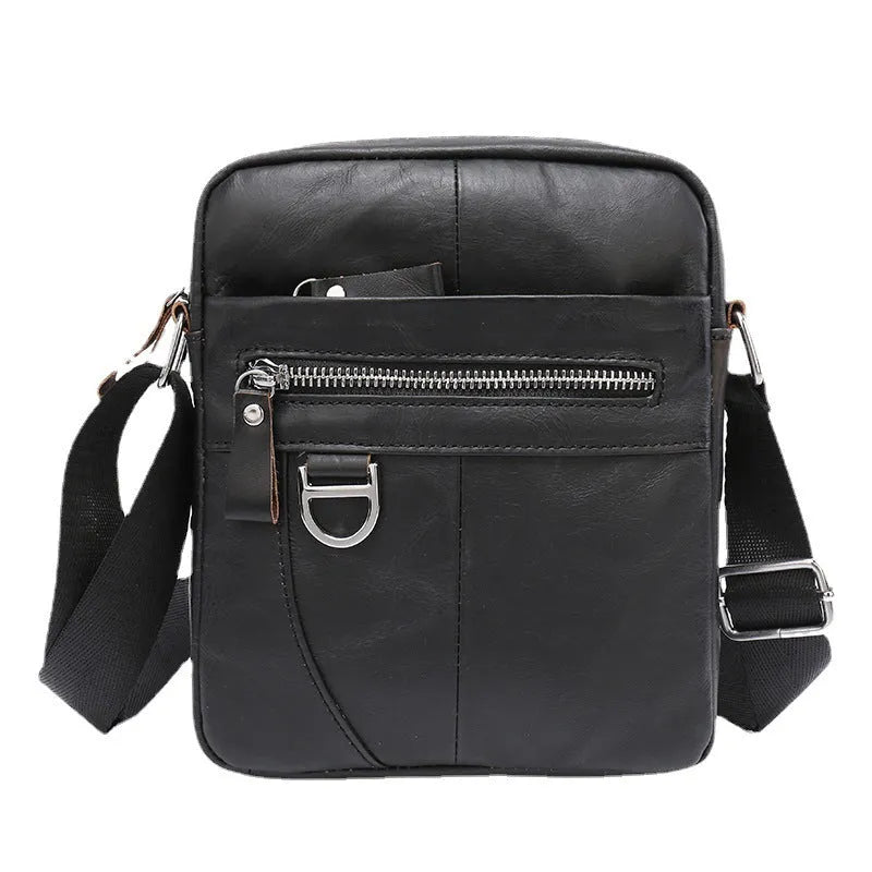 Genuine cowhide leather messenger bag for boys in black or brown with visible sewing lines