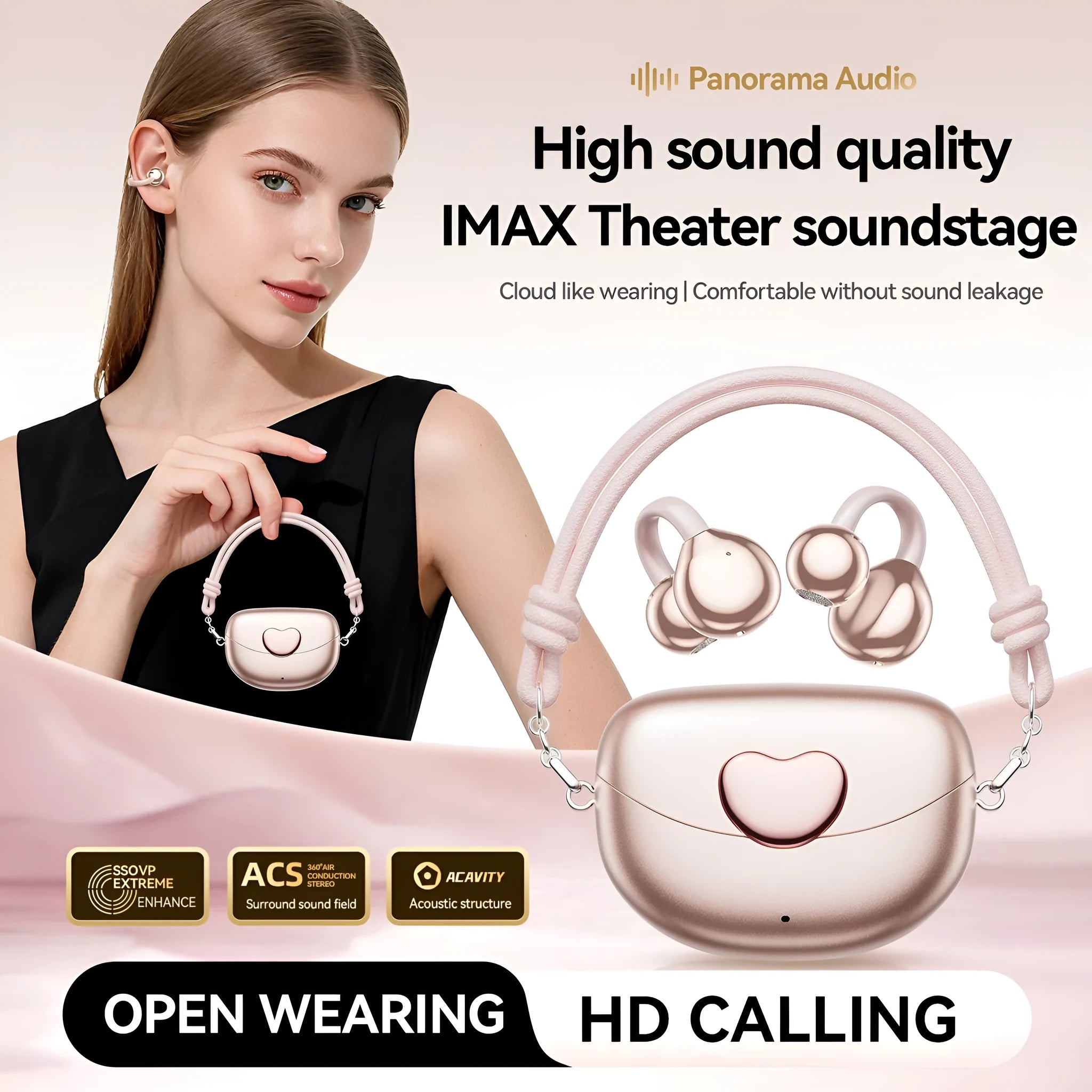 M106 wireless Bluetooth clip ear headset in rose gold with clip-on design, PC ABS material, sports style