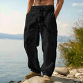 Men's cotton wide-leg casual trousers in light army green colour showing loose fit and mid waist design