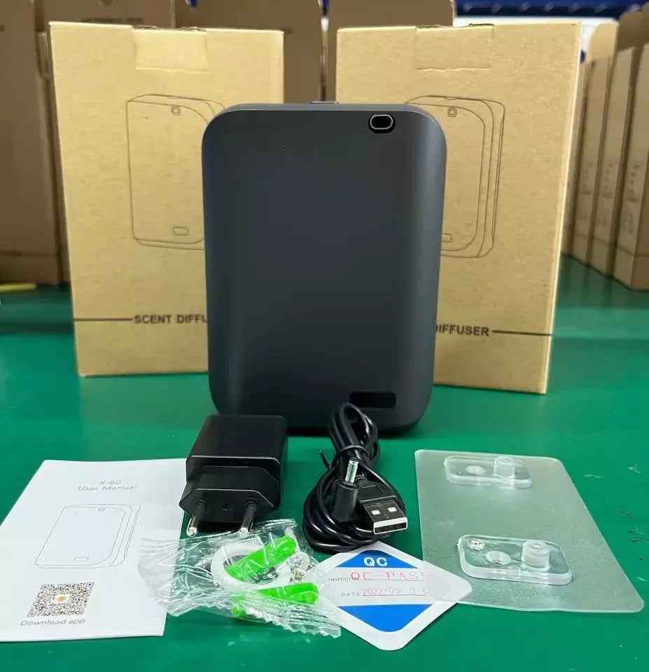 White smart HVAC wall mount diffuser with 150ml capacity and app control features