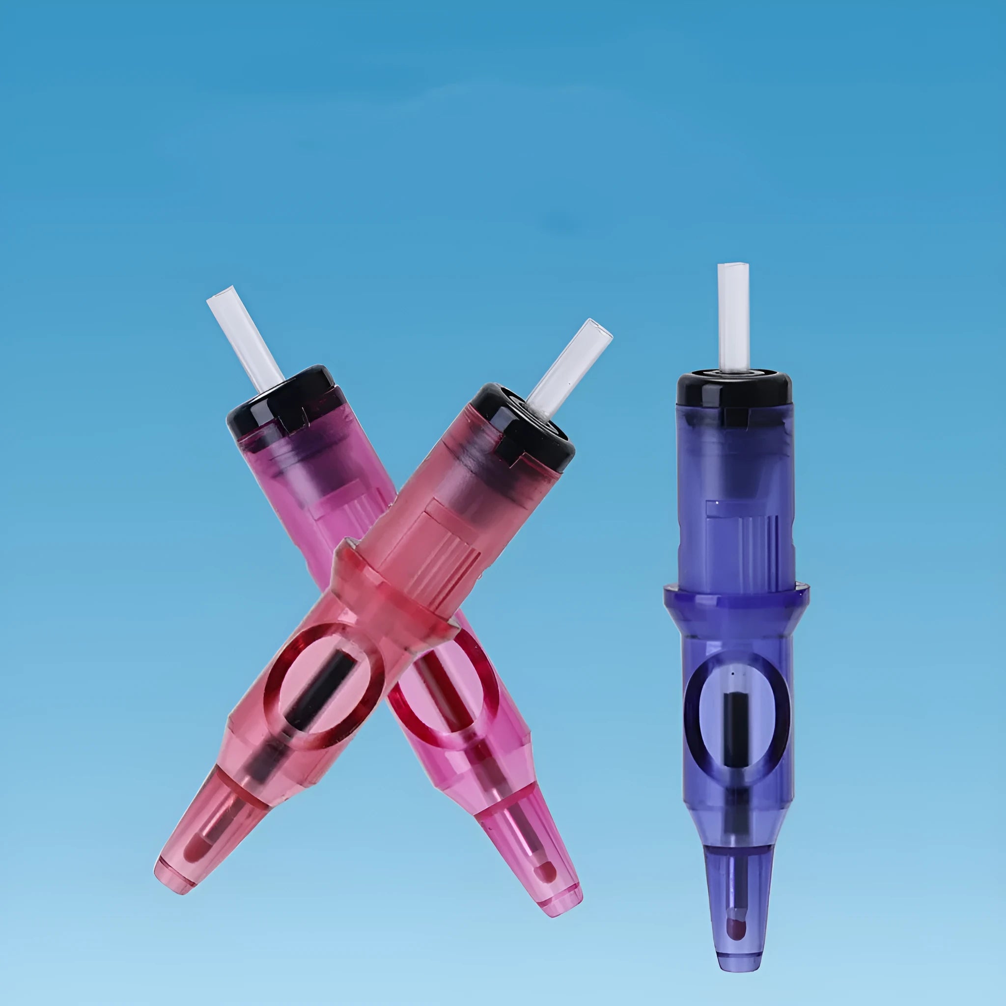 16.5cm long tattoo colour pen with integrated needle for line drawing, shown in multiple colour options.