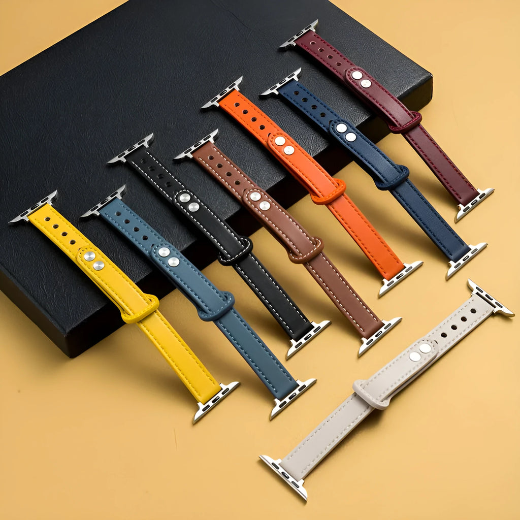 Double nail leather watch strap for Apple Watch 38mm to 45mm in black
