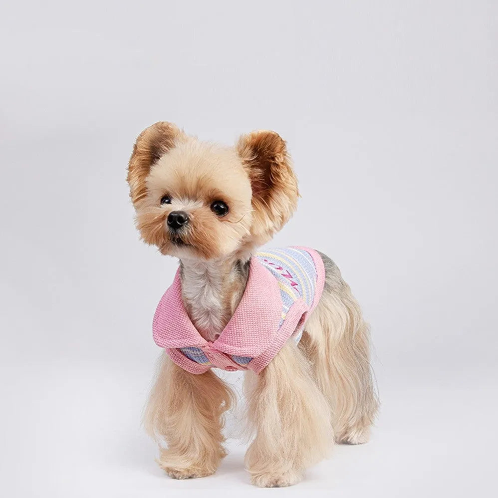 Pink purple lightweight vest for a small dog or cat, shown as autumn pet clothing.