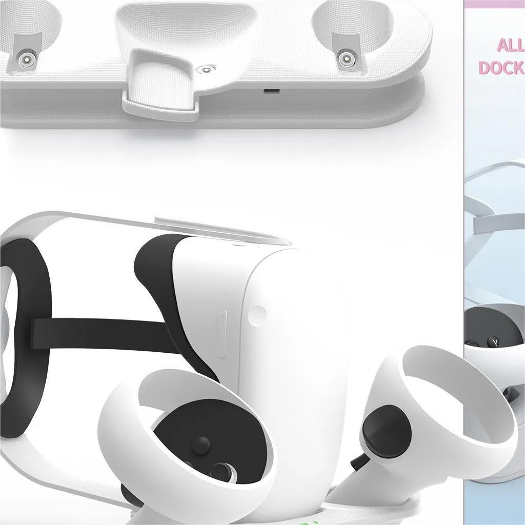 White ABS magnetic charging base for Oculus Quest glasses handle with batteries and USB Type C magnetic heads