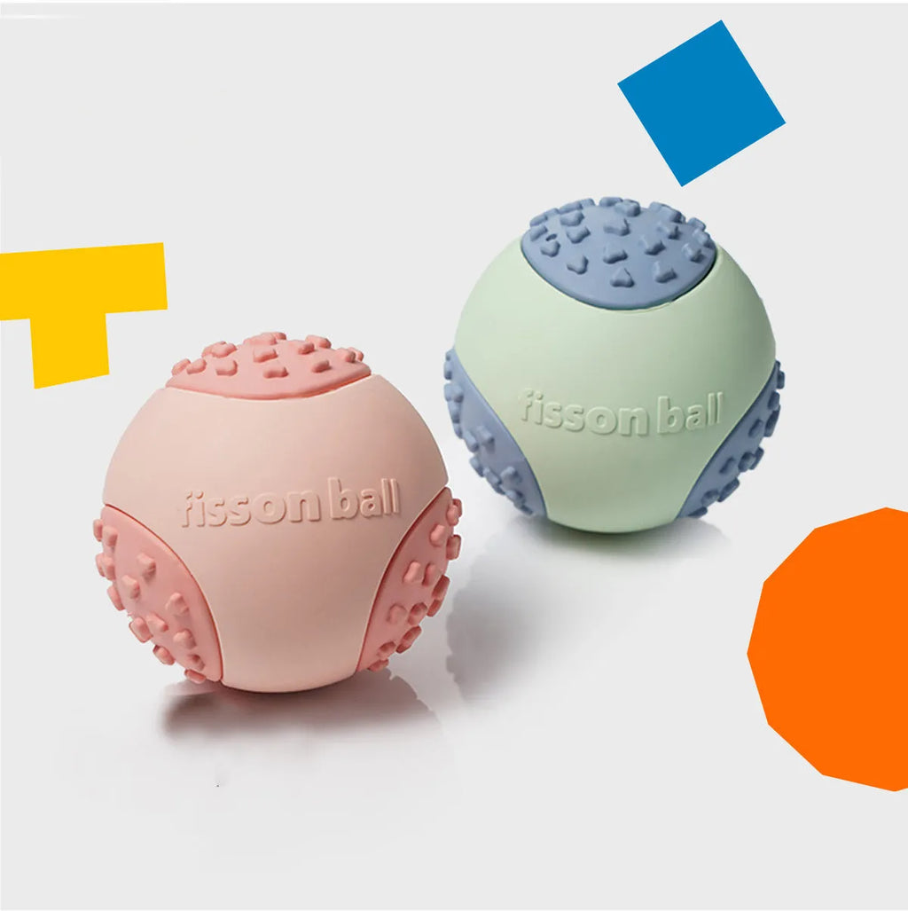 Green and pink durable plastic rolling ball dog toy with 64mm diameter for small and medium dogs