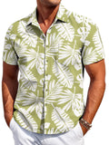 Man wearing a slim fit, short sleeve cardigan-style Hawaiian shirt in a solid colour.