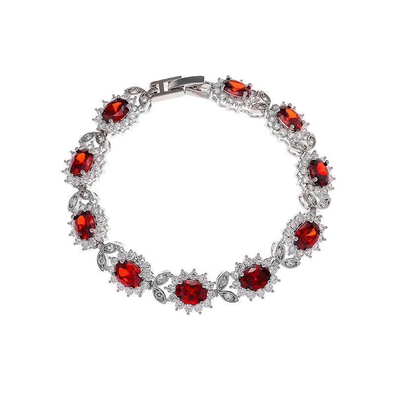 Women's simple zircon bracelet with gemstone inlay in environmental alloy, showing clasp closure and sparkling details