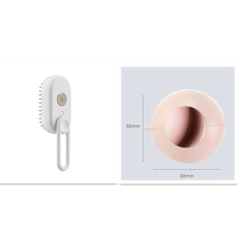 Porcelain White 3-in-1 Electric Steam Pet Brush with silicone bristles and USB charging port