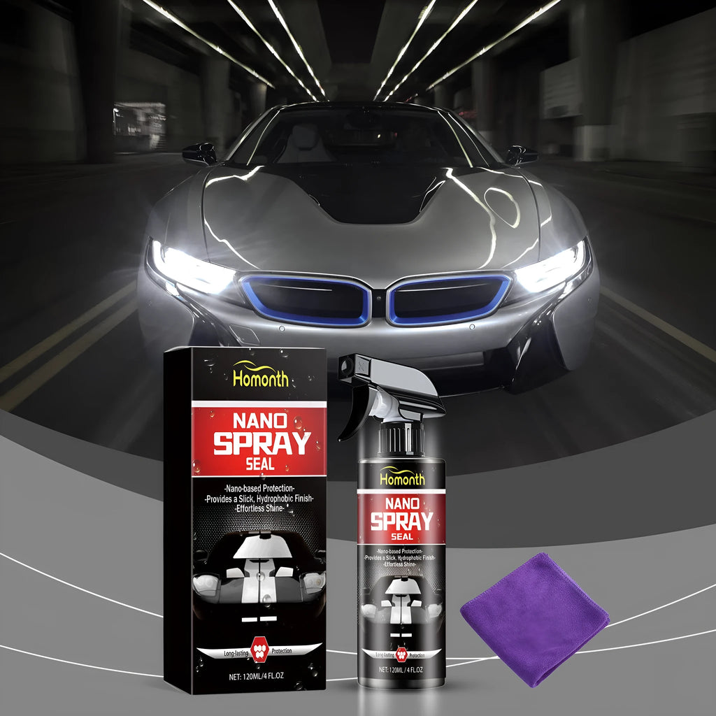Automotive nano coating bright brilliant polish 120ml bottle with a folded towel on a car bonnet