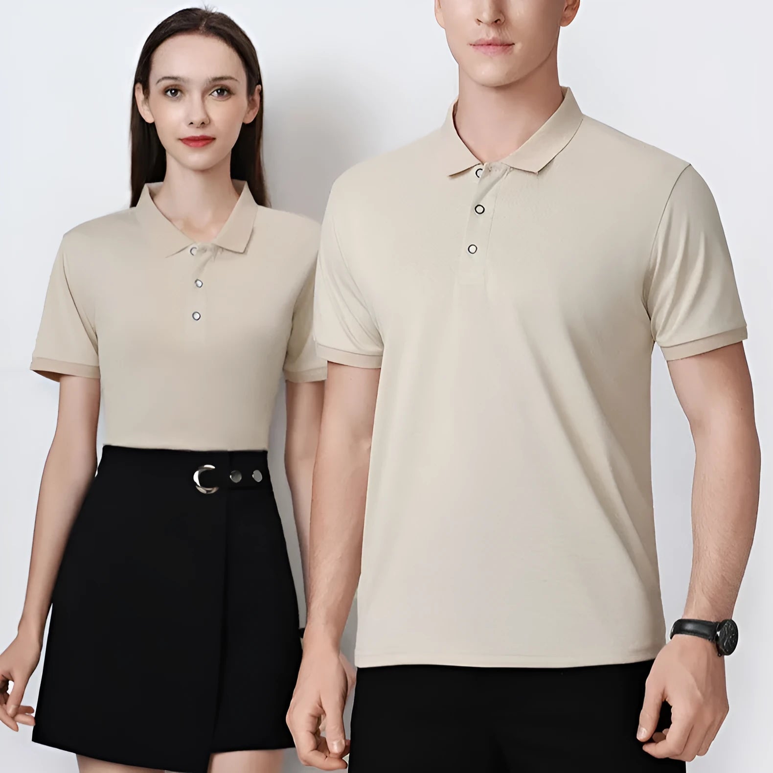 Short sleeve ice silk polo shirt in light blue with a small logo on the chest.