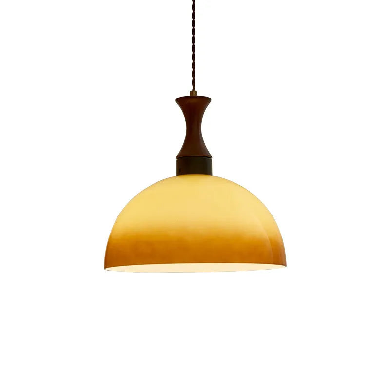 Retro glass pendant light with 30cm semicircle shade in white tri-colour for dining room