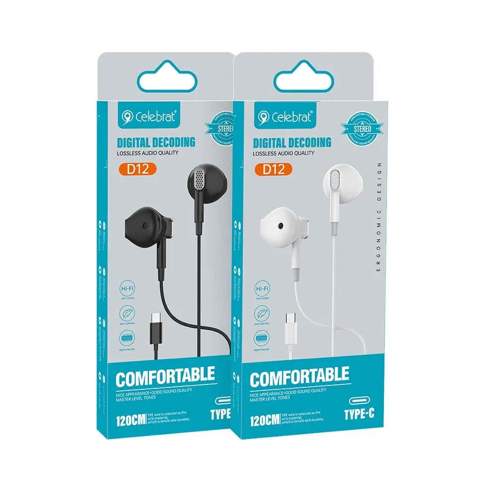 Celebrat TYPE-C wired semi-in-ear headset with 1.2m cable in black