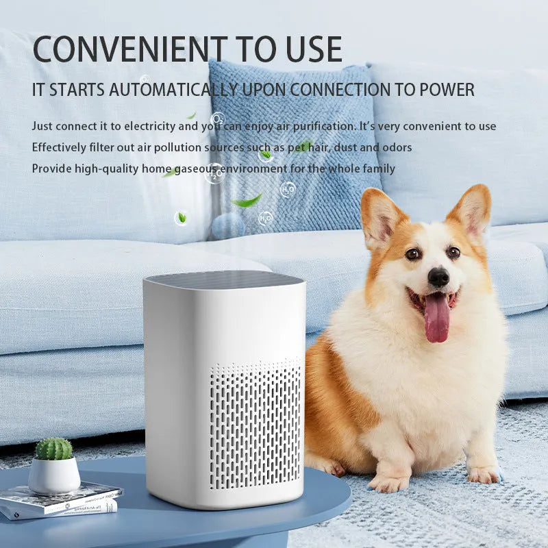 Simple style desktop air purifier with USB cable for office or home use measuring under 10 square metres coverage