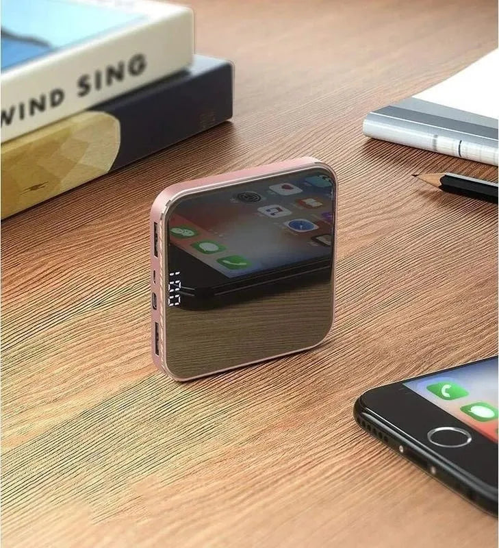 Ultra-thin mirror mini charging power bank with LCD display and alloy shell in black