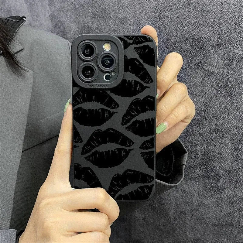 Black Lips TPU phone case for iPhone models, back cover with Black design