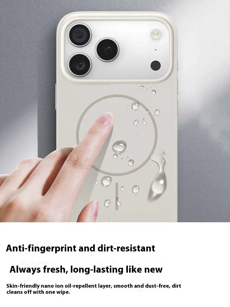 Frosted magnetic protective phone case for iPhone 17 series in matte finish showing camera button protection