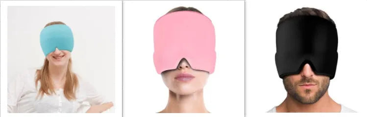 Black and pink elastic cloth gel eye mask for headache relief with cooling properties