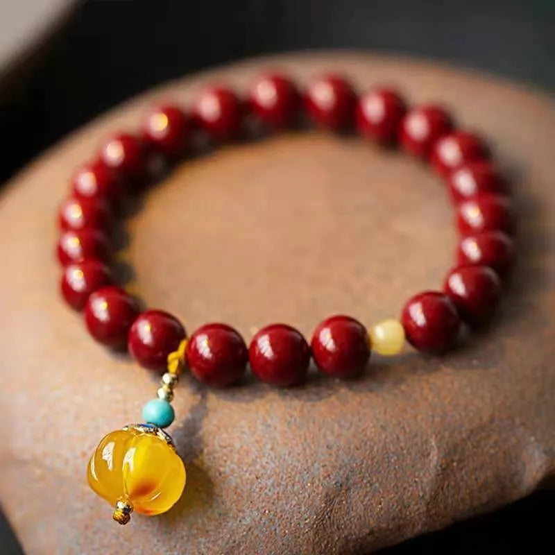 Traditional Chinese cinnabar and copper bead bracelet with wave shape design in national style