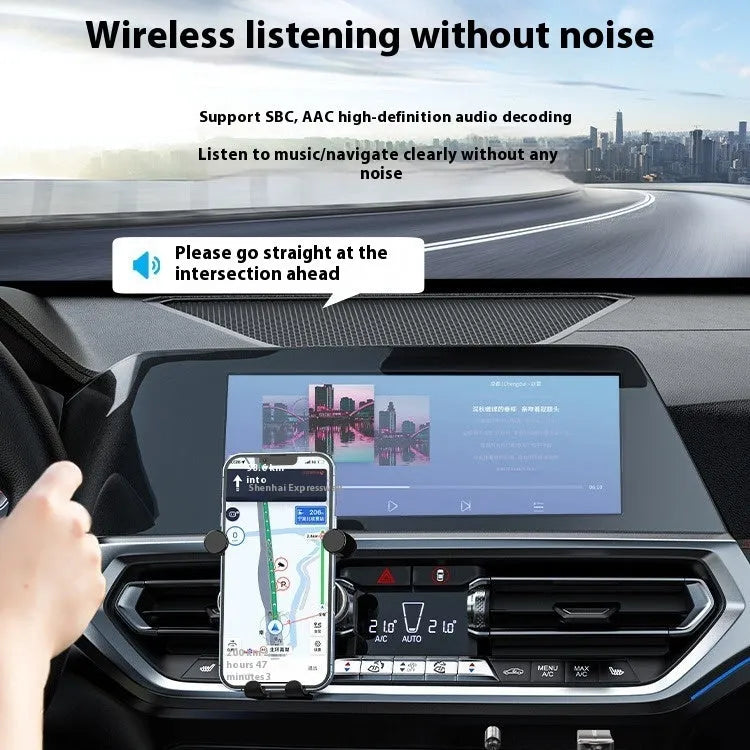 USB car Bluetooth audio receiver with zinc alloy USB connector and copper 3.5mm AUX connector connected by PU-coated cable