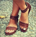Ladies sandals with artificial PU upper and beef tendon sole, shown in black, brown, purple, and reddish brown colours, sizes 34-43