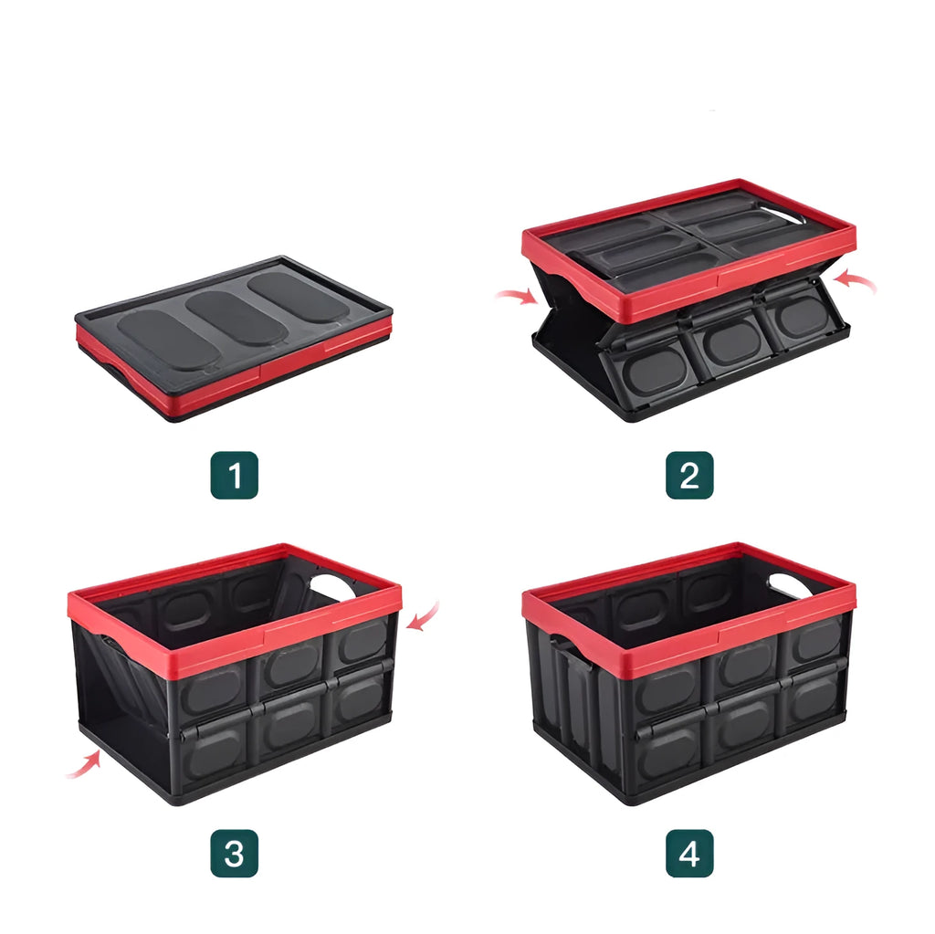 Foldable non-woven storage box in black, 30L or 55L, for car boot and home use