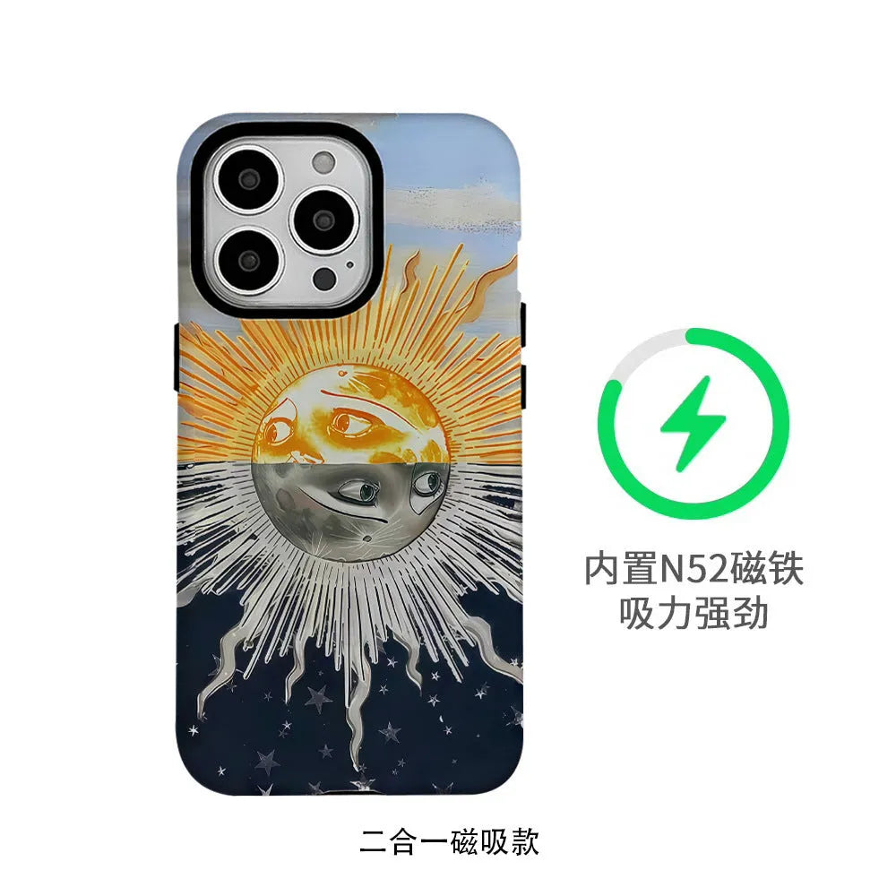 Magnetic two-in-one phone case for Apple 15 and 16 in Day and Night Sunshine colour with Feilin material