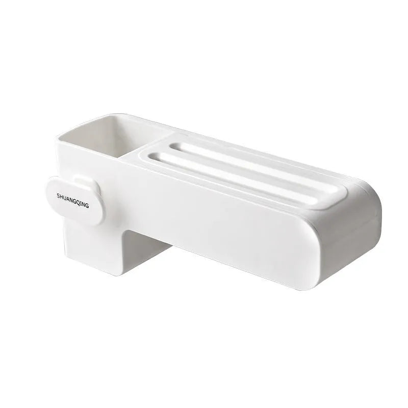 White plastic kitchen knife rack with modern simple design placed on countertop