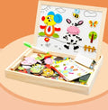 Wooden magnetic puzzle board with animal and circus theme pieces for children's educational play