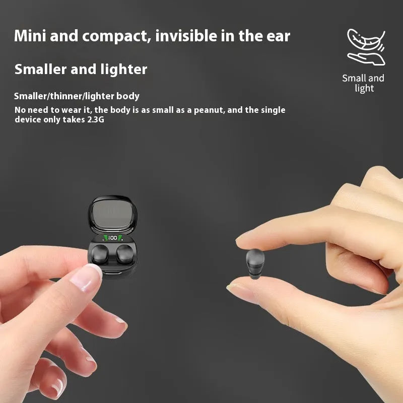 Mini13x Bluetooth headset with digital display and in-ear plastic design in black