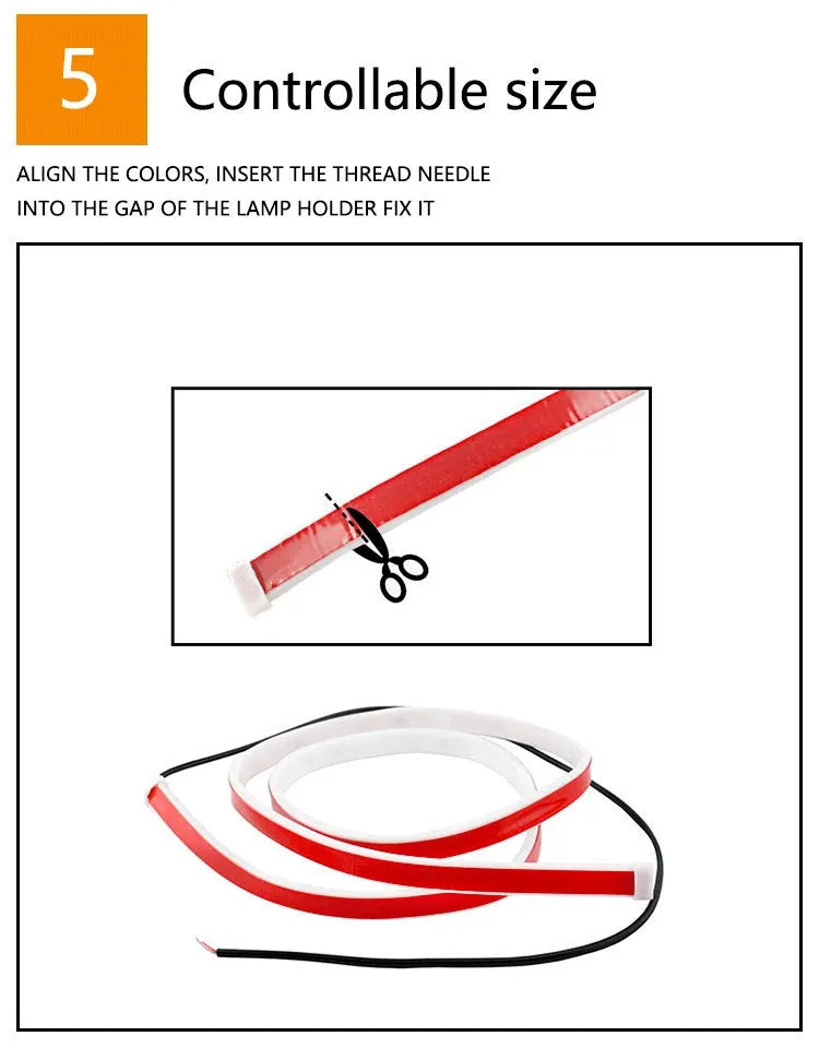 Red and white LED waterproof car door warning light strip with silicone casing and streamer mode