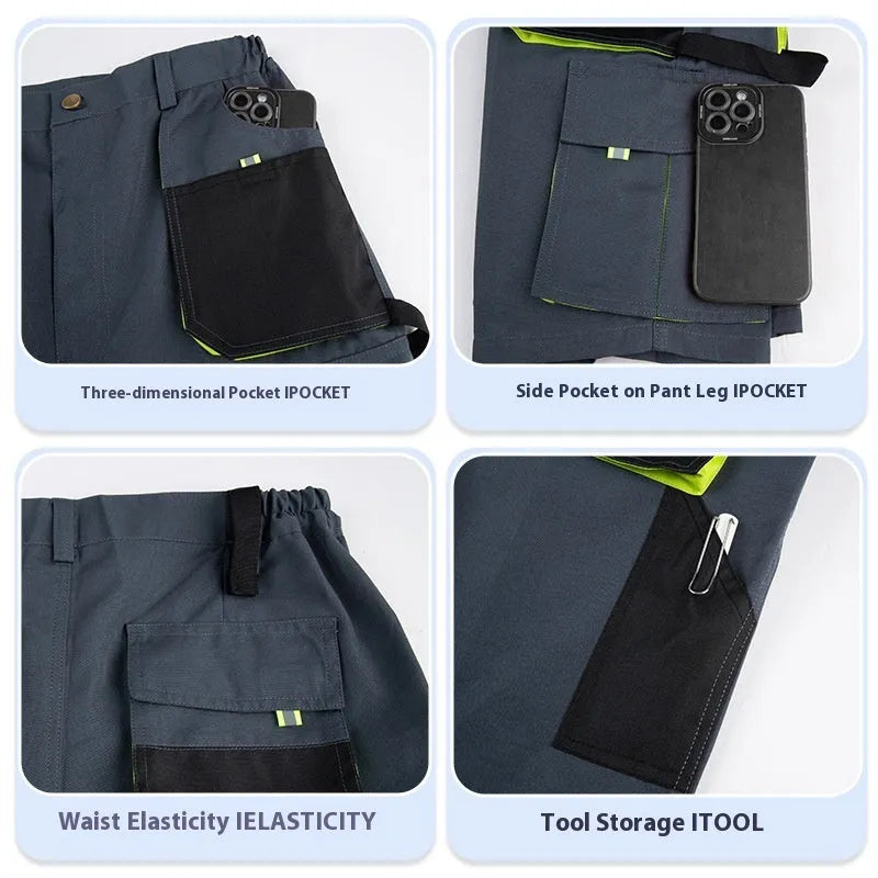 Men's summer casual work shorts in polyester, available in Black and Red, Green Gray, and Brown, sizes S to 3XL