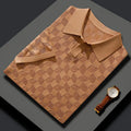 Men's short sleeve lapel sweater in mulberry silk for business casual wear.