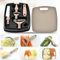 Eight-piece stainless steel kitchen tool set with wheat straw chopping board and ergonomic handle