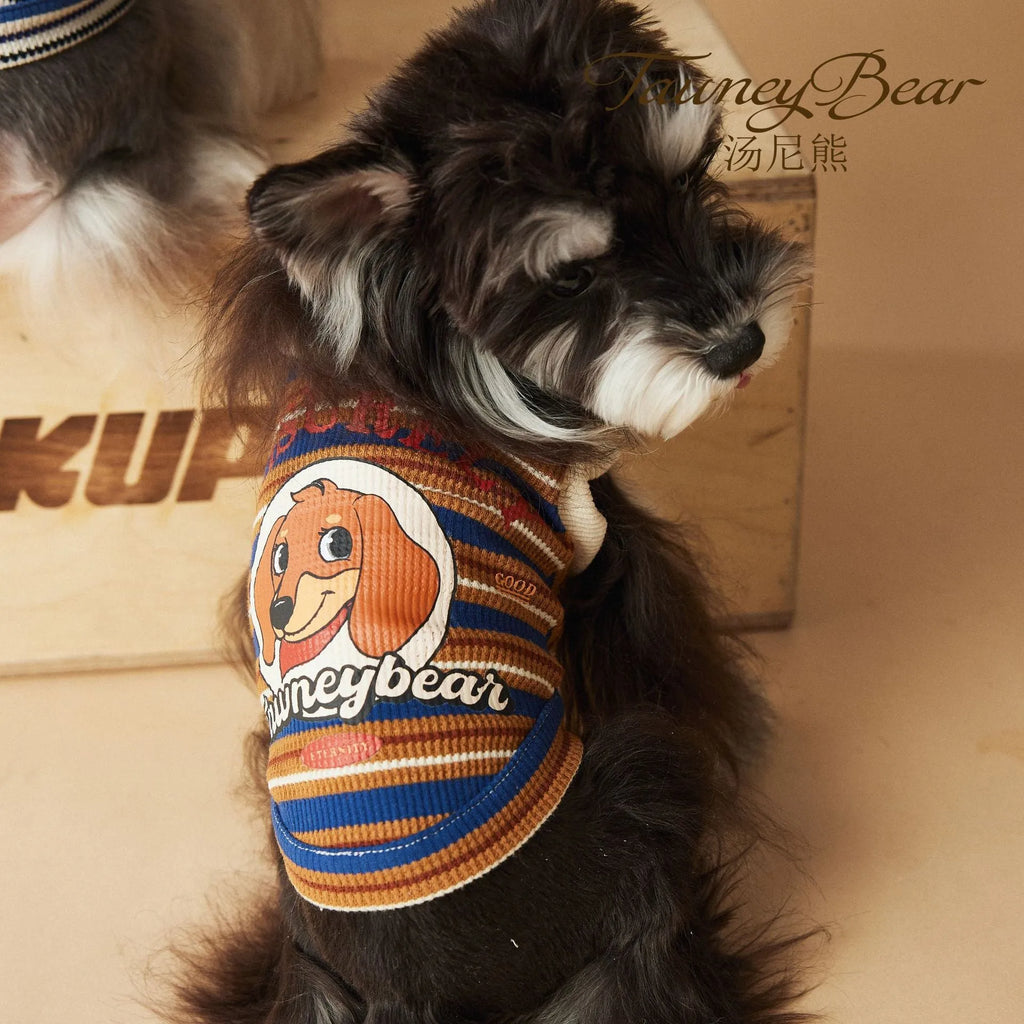 Tony Bear dog clothes striped polo shirt in cotton, blue colour, size L, on a white background