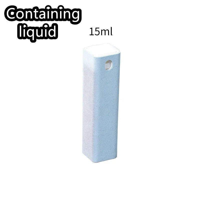 Blue square tube 15ml spray bottle with integrated fibre fleece wiper for cleaning phone and tablet screens.
