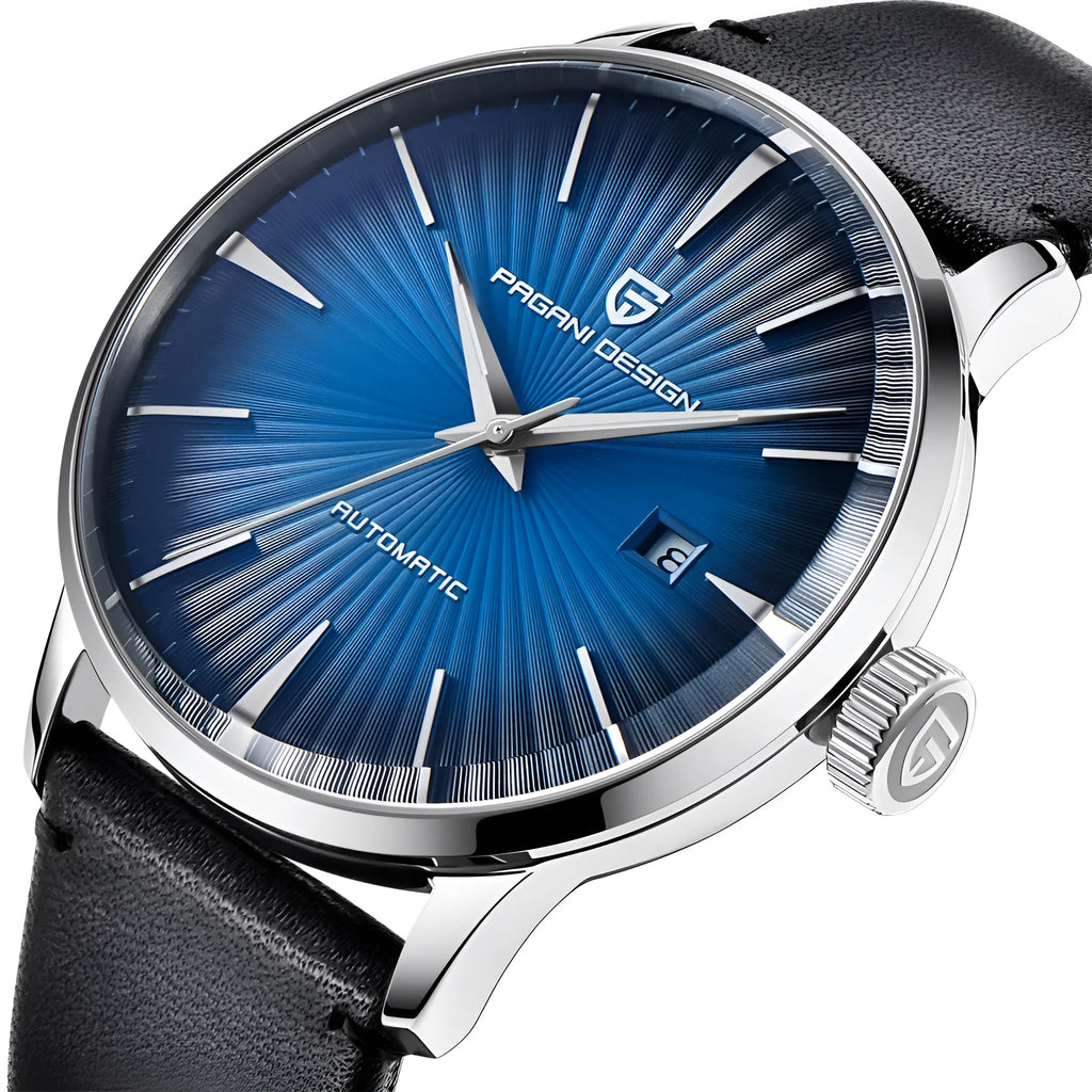 PAGANI DESIGN PD-2770 automatic mechanical watch for men with 43mm dial and black leather strap