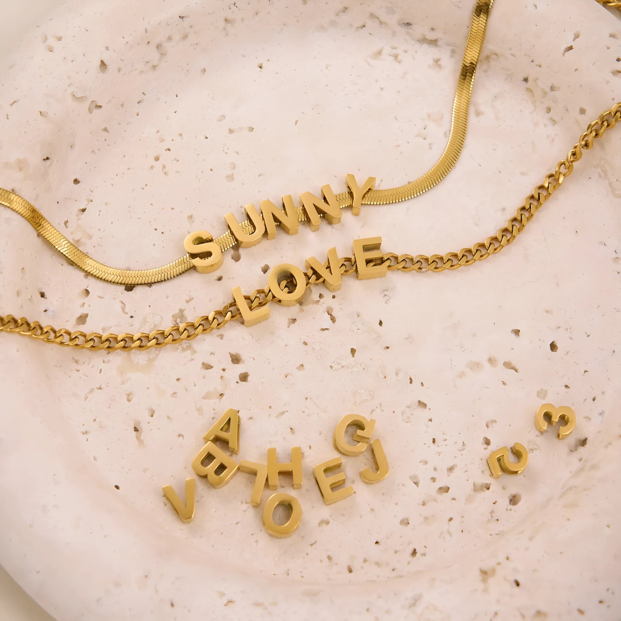 Titanium steel personalised necklace with 40.5cm chain showing gold or silver finish options