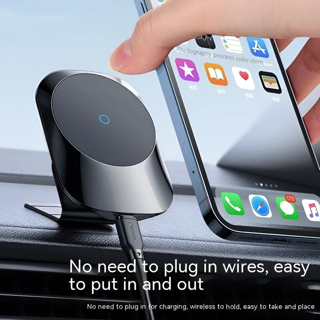 CH-707 magnetic car wireless charging stand in black or white with air vent and centre console mounting bases