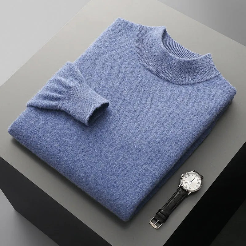 Men's half-collar thin wool pullover in fine-yarn knit, long sleeves, available in multiple colours