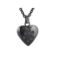 Polished titanium steel heart pendant with paw print, an openable casket necklace for cremation ashes.