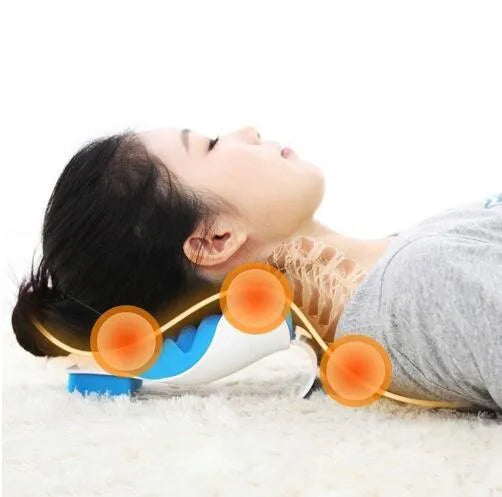 Neck muscle relaxation support pillow in sponge and PP, 21x16x13cm, on a neutral background