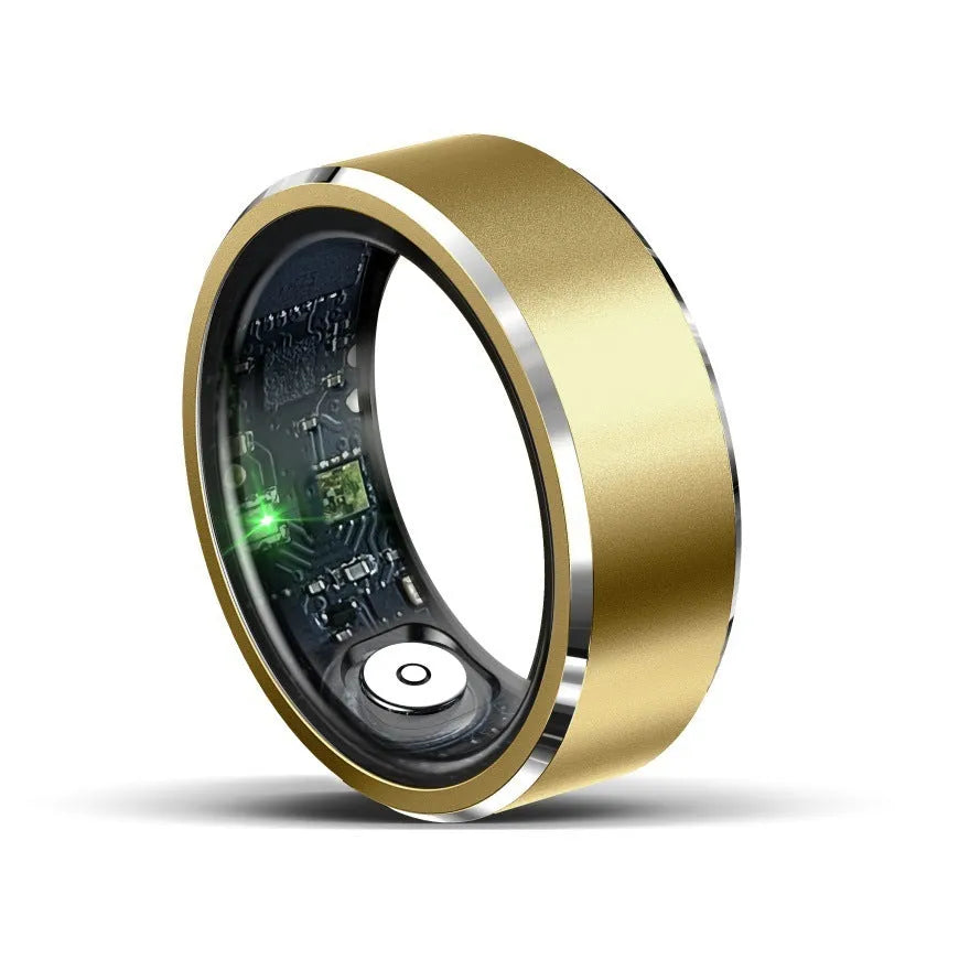 Smart ring with heart rate and sleep tracking, waterproof to 30 metres, stainless steel band, available in pink gold and silver
