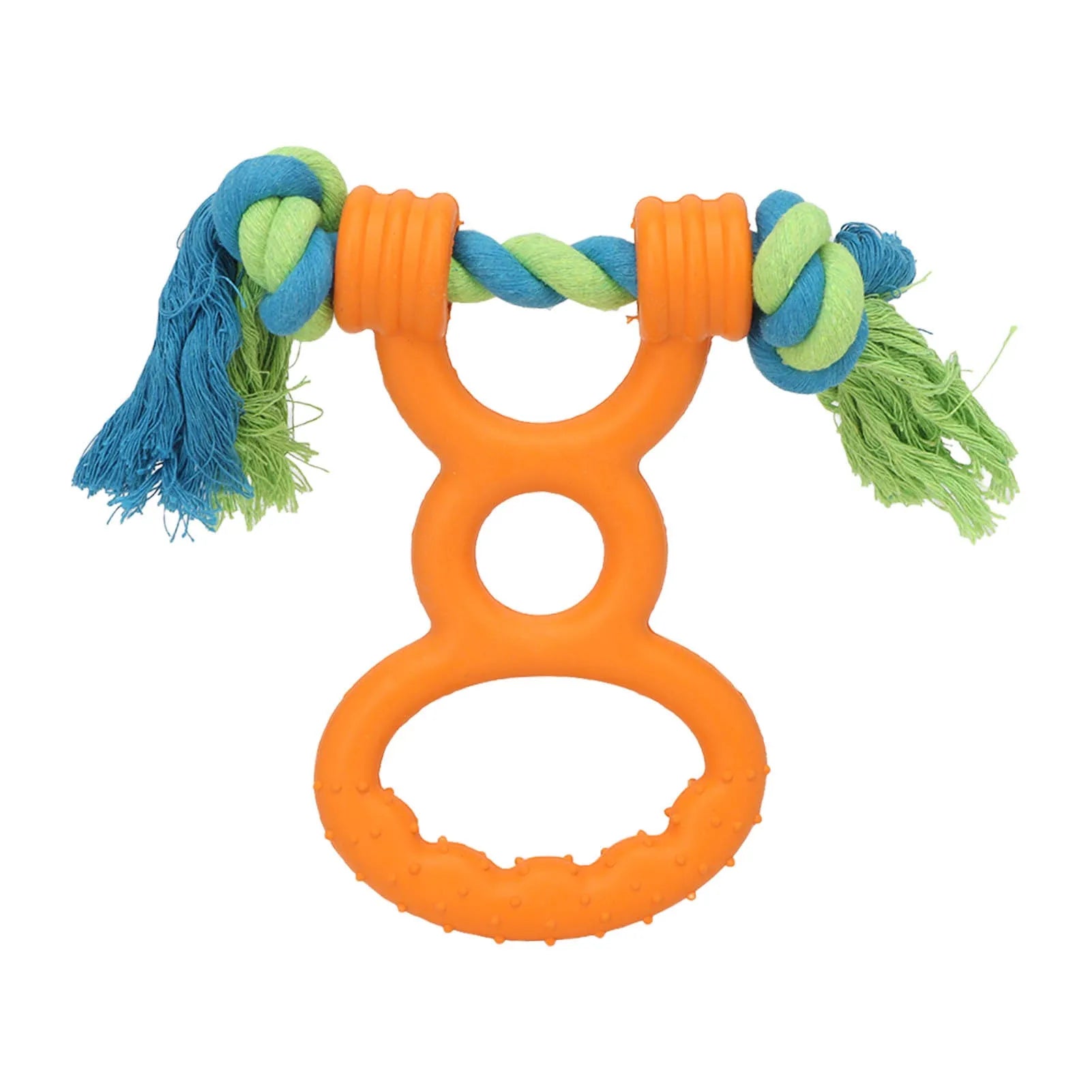 Orange dog rubber ring rope toy with cotton rope for teething and dental cleaning