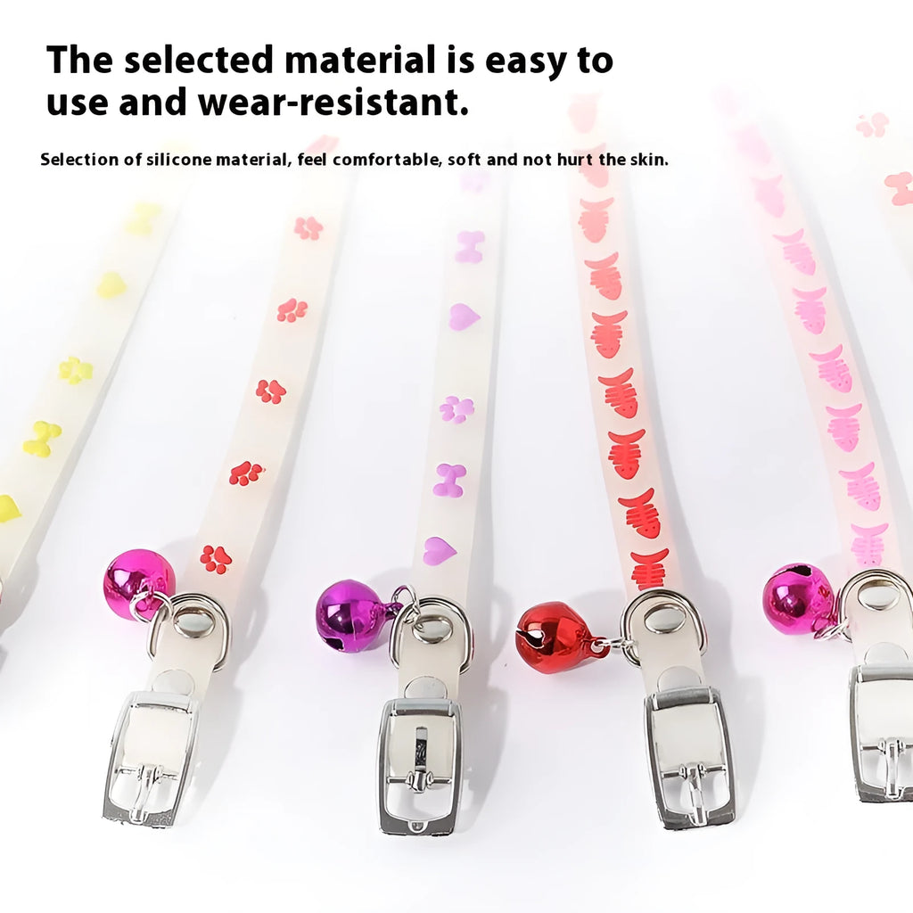 Meow Xinbao adjustable pet luminous collar for cats with LED light, silicone chain and metal bell