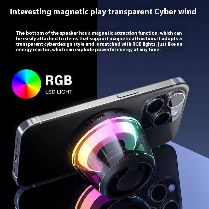 Portable Bluetooth speaker with magnetic base and ambient lighting in black or white