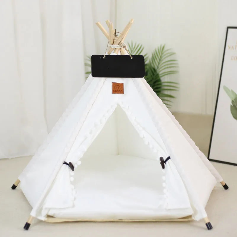 Portable pet teepee tent bed for small dogs cats rabbits with striped pattern